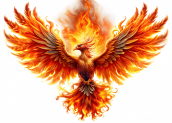  phoenix bird in flames isolated on white background  PNG , AI GENERATED