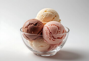 chocolate ice cream with Choco chips and sprinkle. Vanilla ice cream. Neapolitan ice cream. Strawberry ice cream