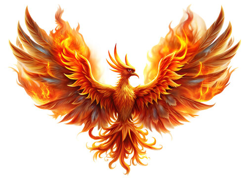  phoenix bird in flames isolated on white background  PNG , AI GENERATED