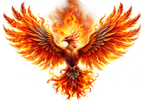  phoenix bird in flames isolated on white background  PNG , AI GENERATED
