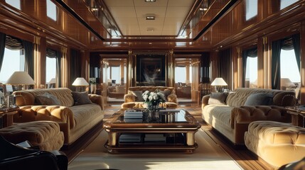Fototapeta premium Luxurious yacht interior with elegant furnishings and decor
