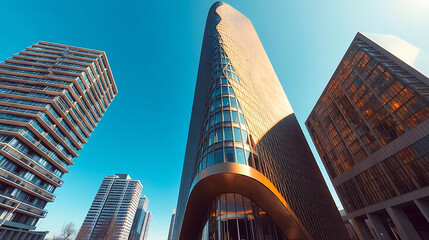  Close-Up of a Wavy Landmark Skyscraper in a Futuristic Urban Skyline
