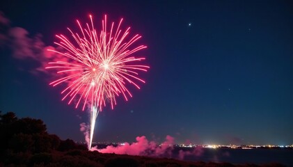Vibrant fireworks explode in a celebratory night sky, signifying victory , happiness, beautiful