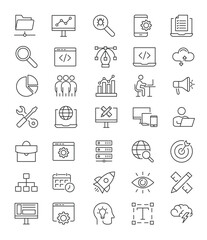 Digital icons arrayed web development focus