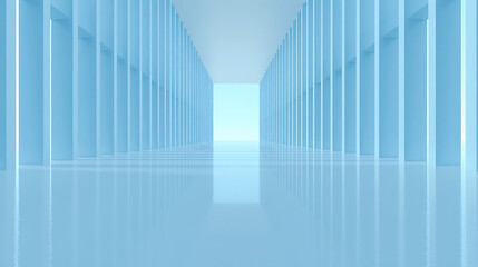 Minimalist Abstract Architectural Space with Symmetrical Pillars and Reflective Floor