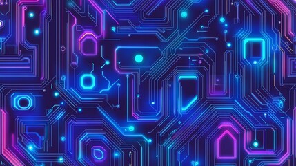 Futuristic Circuit Board Design with Neon Glow for Technology Concept