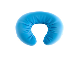Blue neck pillow for travel comfort, U-shaped and soft texture, isolated on transparent. Generative AI
