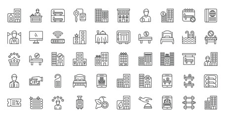 Hotel amenities icons line art
