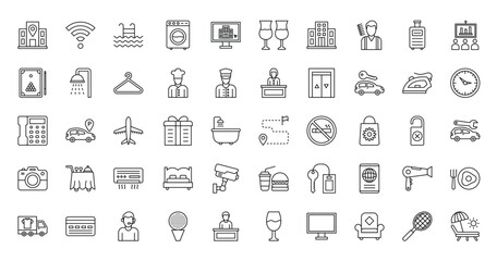 Hotel amenities illustrated in linear style