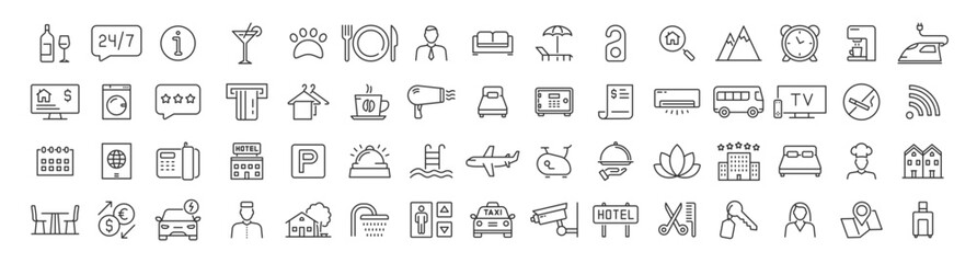 Hotel amenities in a modern line art style