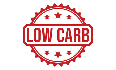 Low Carb Diet Stamp Graphic, Red Serrated Circle with Stars on Transparent Background