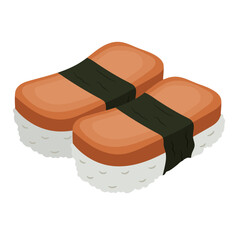 Spam Musubi Rice Ball Illustration Isolated on White Background