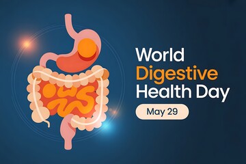 Observe World Digestive Health Day, May 29th: A detailed illustration highlights the stomach, intestines, and the importance.