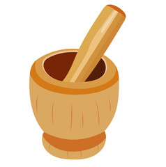 Wooden Mortar and Pestle Illustration Isolated on White Background