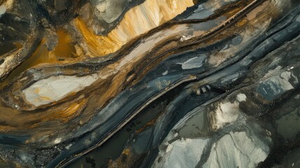 Aerial view of a complex mining excavation system.