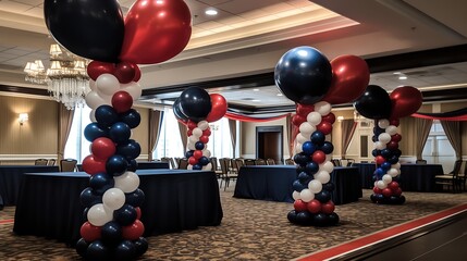 Balloon Columns Decorating a Meeting Room for an Event