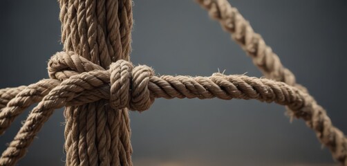 Frayed rope, stretched taut, near breaking point ,  weathered,  old