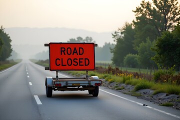 Fototapeta premium Road Closed Sign on Asphalt Road: A bold 