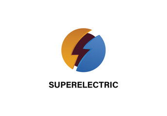 Electric Power Bolt Logo in Circular Orange-Blue Design