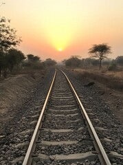 Obraz premium Sunrise over railroad tracks (1)