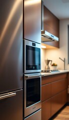 Fototapeta premium metallic refrigerator freezer sitting inside of a kitchen