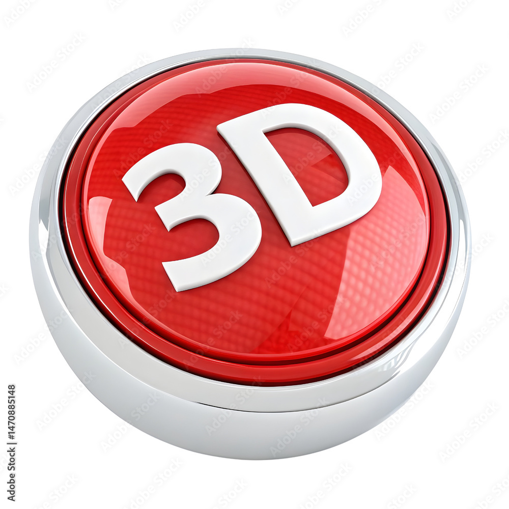 Fototapete glossy red 3d button with white text promoting three dimensional graphics