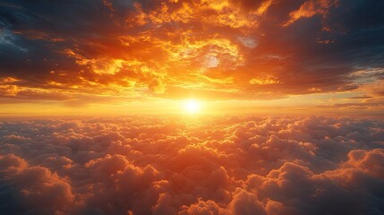 Fototapeta premium Fiery Sunset Above Cloud Sea.