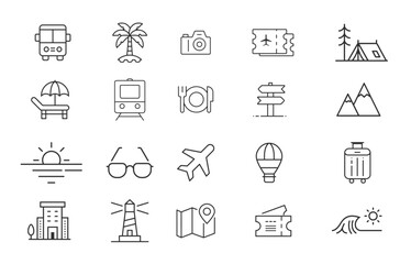 Outlined travel symbols evoking wanderlust
