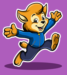 Happy animal character jumping with isolated background 