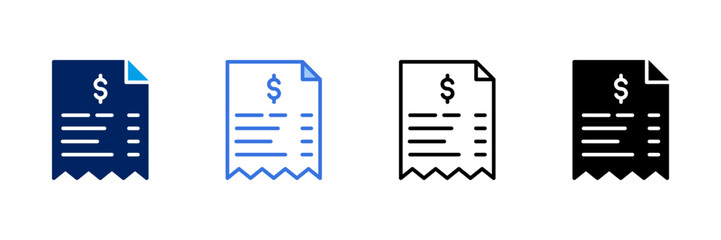 Receipt Icon Set Different Style Collection  