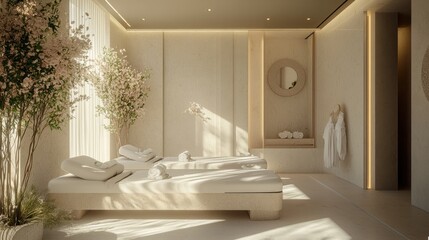 Serene spa interior with natural light and calming decor