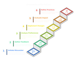 a visual representation of a six-step plan with colorful blocks representing each stage, set against a clean backdrop