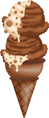 Chocolate soft serve ice cream topped with ball sprinkles and cream