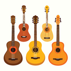 Six Classic acoustic arranged on white background