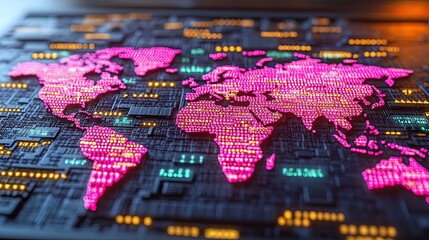 Naklejka premium Global Network Digital World Map.