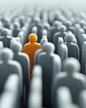 decision makers digital persona marketing shopper target audience A striking visual of individuality, showcasing a single orange figure standing out in a sea of gray figures, symbolizing uniqueness.