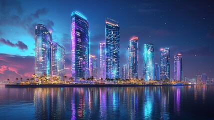 Obraz premium Futuristic cityscape at dusk