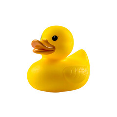 Isolated yellow rubber duck toy for bath time fun and collection stock photo on transparent background