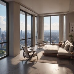 Fototapeta premium Luxury high-rise apartment, breathtaking vista, elegant, high-rise
