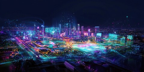 Fototapeta premium Futuristic Cityscape at Night (1)
