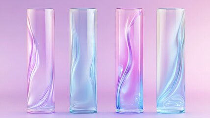 Pastel Gradient Glass Vases On Purple Background