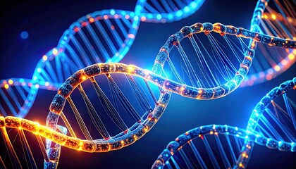 Glowing DNA strands double helix structure scientific background Genetic research concept image