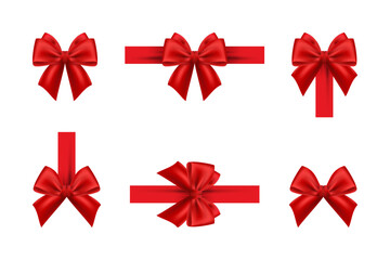 Glossy Red Ribbon Bows Collection – 3D Vector Gift Decoration Set
