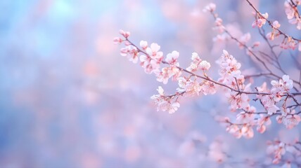 Pastel Pink Cherry Blossoms Delicate Floral Macro in Soft Focus Spring Bloom Against Tranquil Background