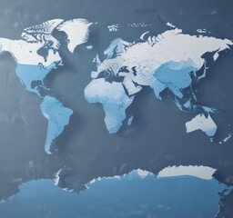 Blue & white vector world map; clean modern design ideal for presentations ,  map,  states,  continents