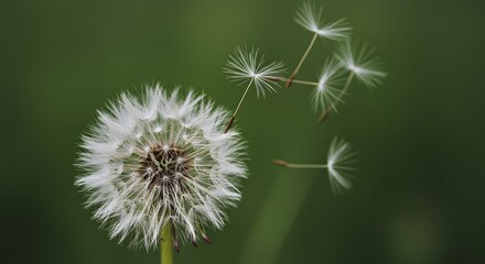 Fototapeta premium Dandelion Wishes: Seeds of Hope and Renewal Taking Flight