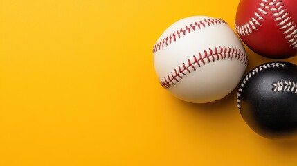 Three Baseballs on Yellow Background