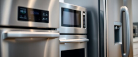 Fototapeta premium stainless steel refrigerator and oven in a kitchen