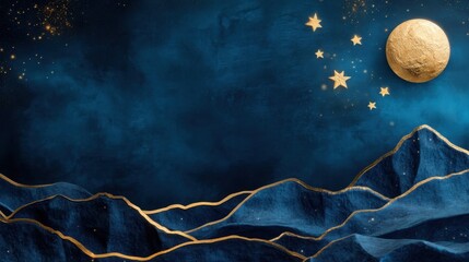 Retro cosmic theme with gold stars on a textured dark blue canvas