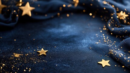 Retro cosmic theme with gold stars on a textured dark blue canvas